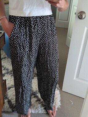 Vintage Esprit Black Wide-Leg Polka Dot Pants Rayon